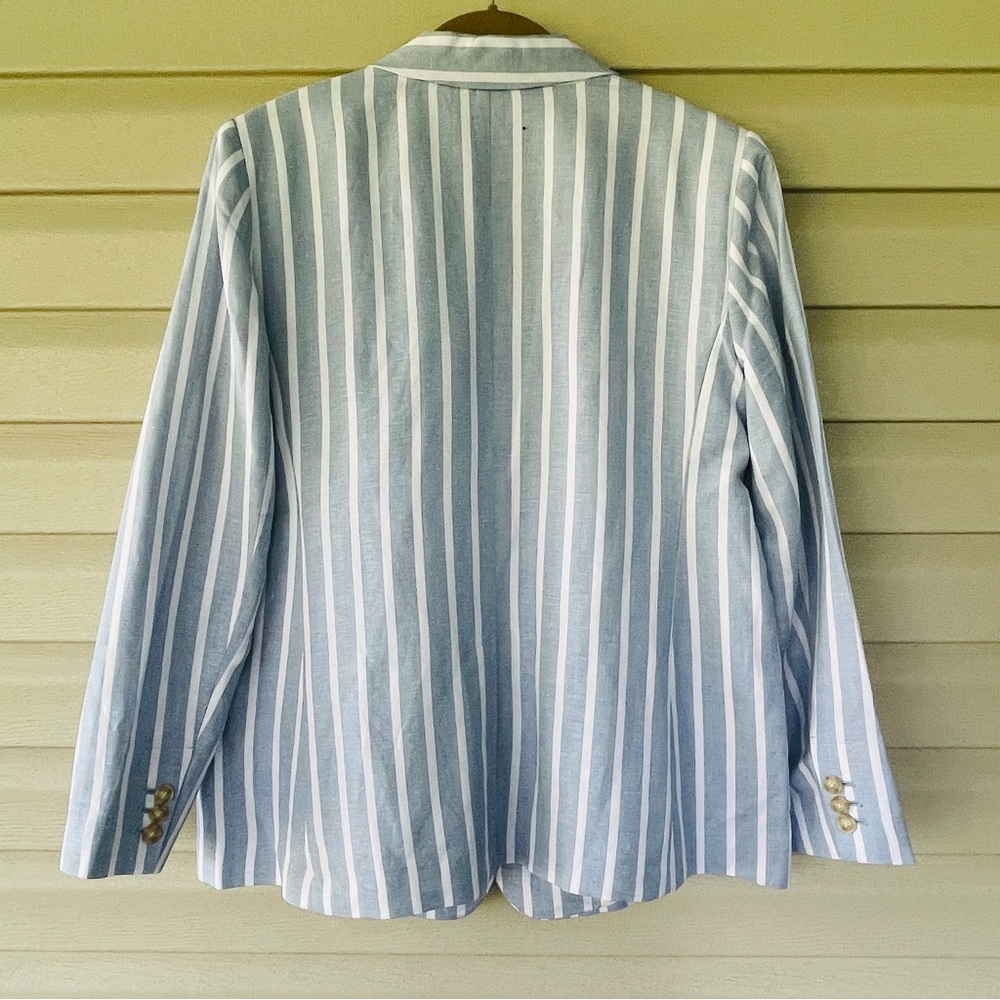 LOFT Blue and White Stripe Linen Blend Modern Blazer Size 14 NWT - Picture 3 of 9
